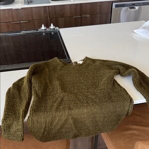 Olive Green Ribbed Knit Sweater (zipper in back)